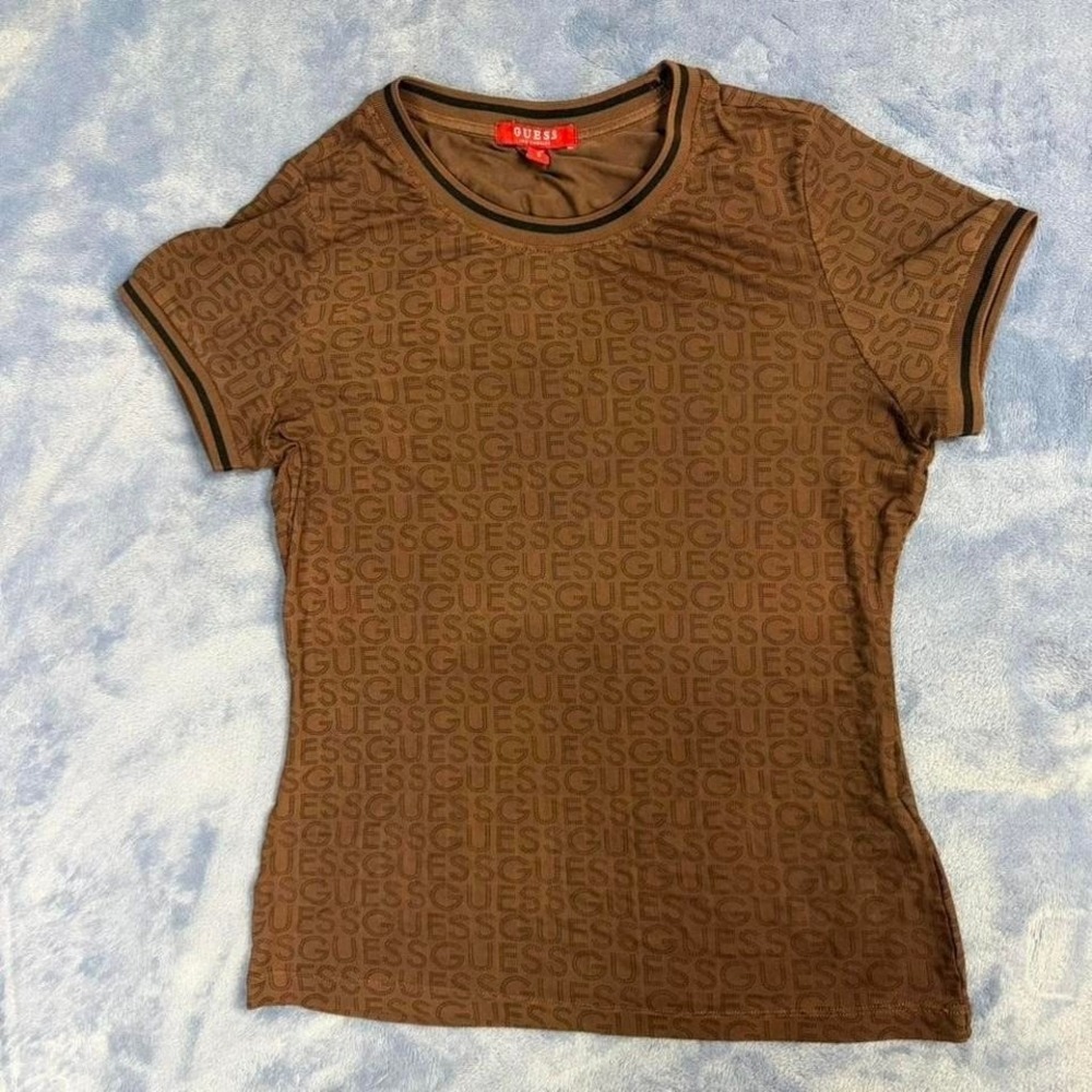 Guess brown logo tee‎ women Size S